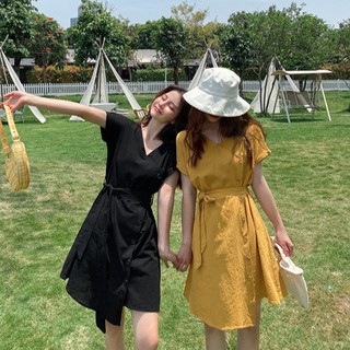 พร้อมส่ง เดรสสั้นกระดุมหน้าสีพื้น งานนำเข้าสวยมาก