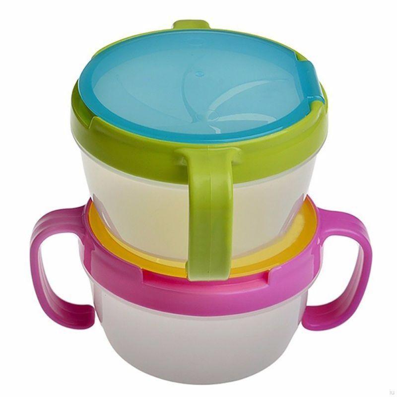 IU Double Handle Biscuits Snack Bowl Spill Proof Cup Feeding Bowls