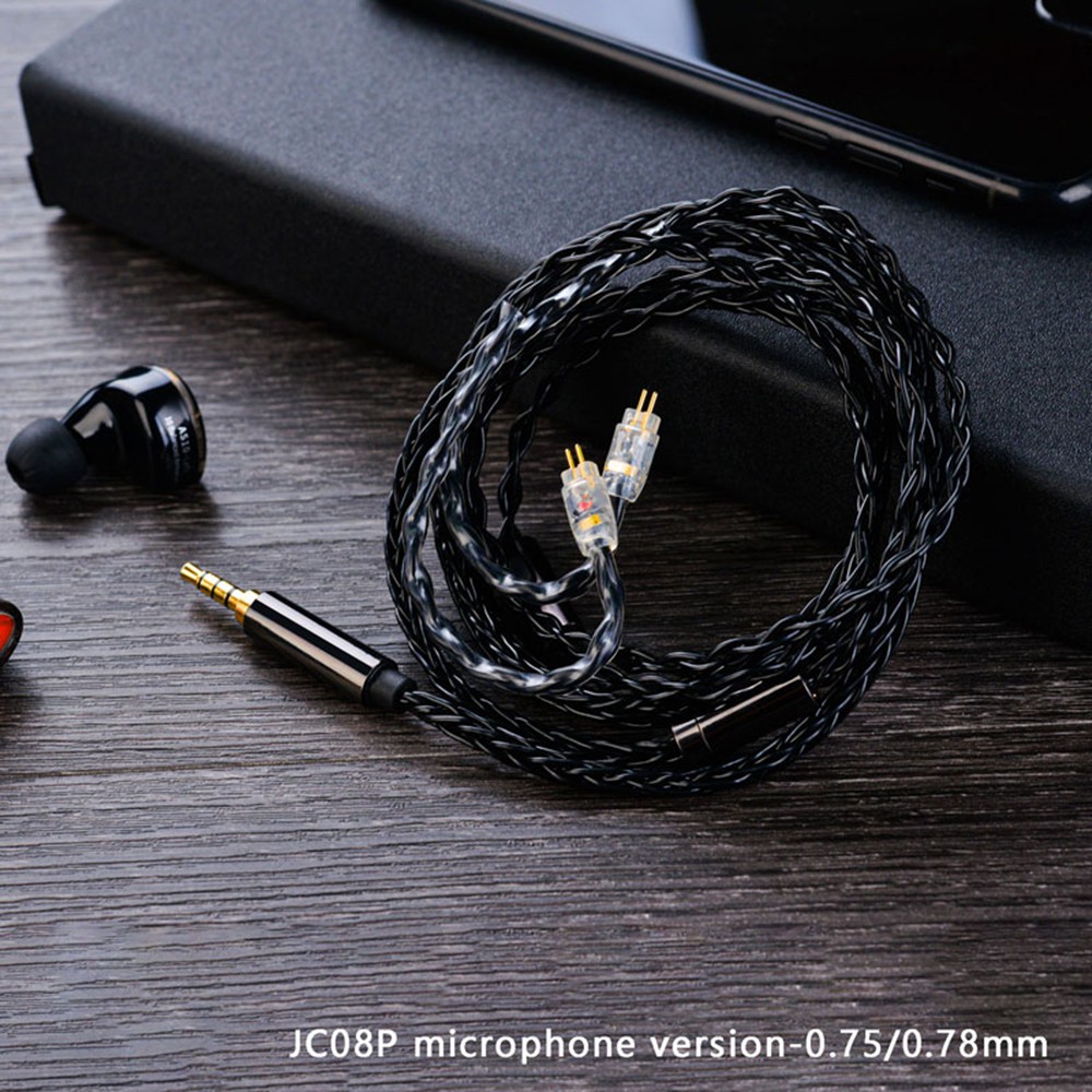JCALLY Black JC08P 5N OFC 8 Shares 200 Cores Earphone Upgrade Cable with mic 2Pin 0.78 MMCX QDC Connector for Shure SE215 IE80 KZ ZST ZSN Pro ZS10 Pro ZSX AS16 C12