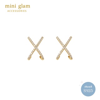 Miniglam X Crystal B Stud Earrings (Gold) ต่างหูคริสตัลกากบาทสีทอง S925