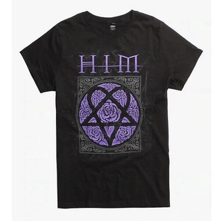 Zsxdcf พร้อมส่ง เสื้อยืดลําลอง แขนสั้น คอกลม พิมพ์ลายโลโก้ H I M Him Purple Roses Gothic Rock Band แฟชั่นสําหรับผู้ชาย ข