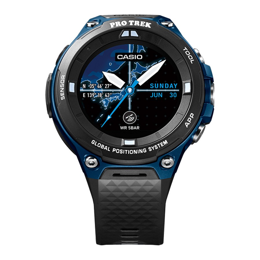 Casio Protrek นาฬิกาข้อมือผู้ชาย สายเรซิ่นรุ่น WSD-F20A-BU - สีดำ/น้ำเงิน