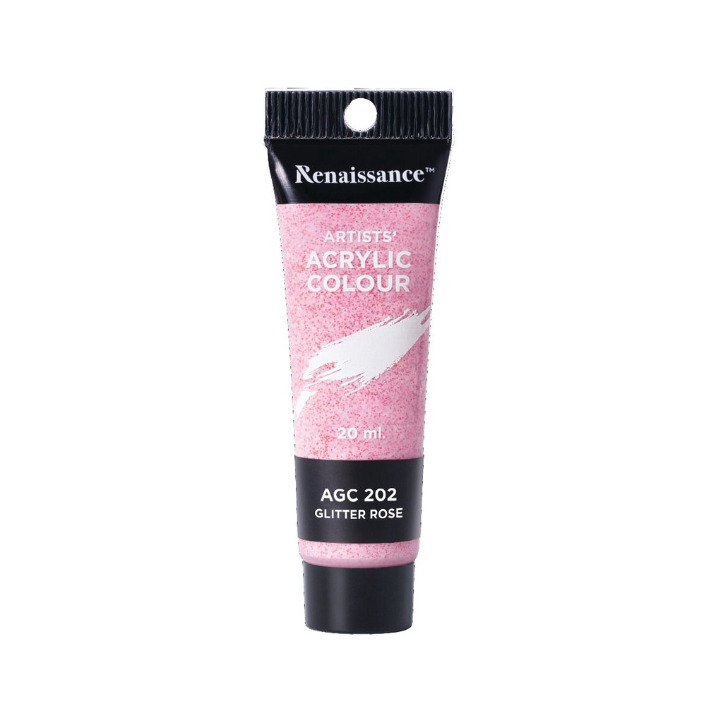 สีอะคริลิค renaissance 20 มล.แบบหลอดพลาสติก กันน้ำ ตราเรนาซองส์ มีหลายเฉดสี Metallic และ กากเพชร Glitter acrylic colour