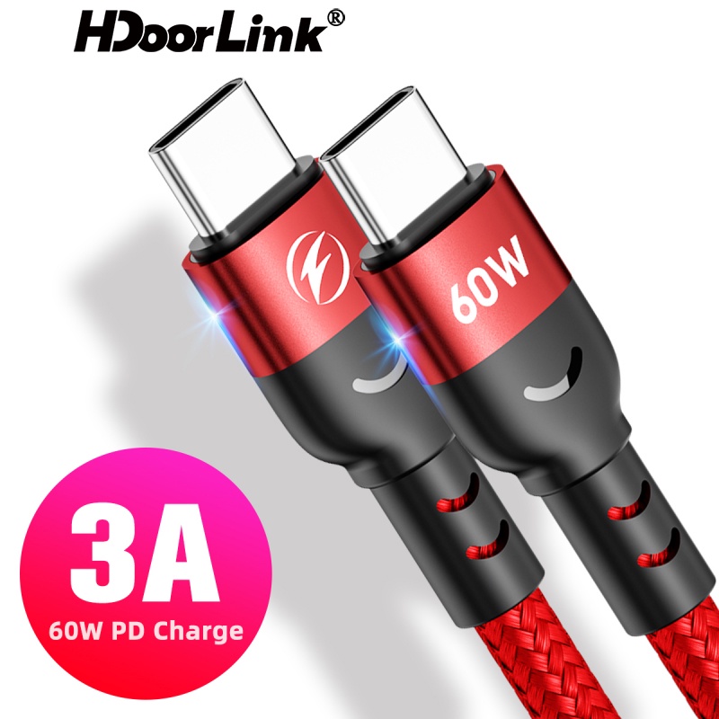 Hdoorlink PD 60W ชาร์จเร็ว Type-C เป็น Type-C สายเคเบิลข้อมูล 480Mbps ส่งสัญญาณ USB C สายชาร์จ สําหรับ Macbook Xiaomi Samsung Galaxy