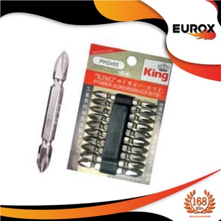 ดอกไขควงKing  2x65 เข็มขัด แพค 10 ดอก  EUROX รุ่น สีเงิน(03-009-309) ,สีทอง(03-009-314),สีเทา(03-009-212 )