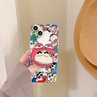 ใหม่ เคสโทรศัพท์มือถือ TPU ลายการ์ตูนชินจังน่ารัก พร้อมขาตั้ง สําหรับ Apple iPhone 13 12 PROMAX 11 XRX SMAX 13 PRO 14 14 PROMAX