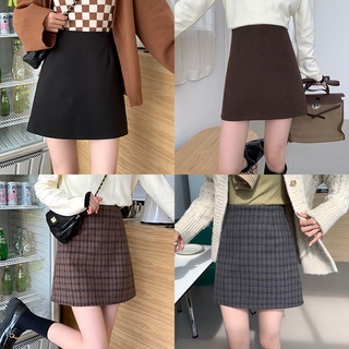 chuuchop_พร้อมส่ง(C7536) 🌔💫 TO THE MOON mini skirt กระโปรงสั้นทรงเอสีพื้น &amp; ลายสก็อต มี4แบบ 3ขนาด