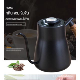 จับไม้เทฟลอนยาว กาแฟปากสแตนเลสมือ304หม้อปากบางพร้อมเครื่องวัดอุณหภูมิหม้อกาแฟ