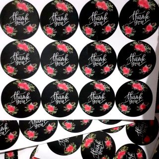 1แผ่น9ดวง สติ๊กเกอร์ ขอบคุณ ลายดอกไม้ แมตต์ Matte Thank you Sticker photo Label ป้ายสติกเกอร์ กระดาษโฟโต้