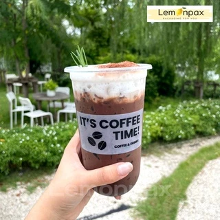 [ขายยกลัง] แก้วแคปซูล PP 22ออนซ์ / 20ออนซ์ ปาก95 แก้วพลาสติก พิมพ์ลาย แก้วลาย Coffee time บรรจุ 1,000 ชิ้น/ลัง