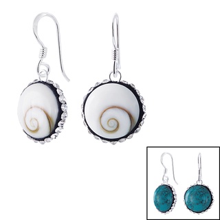 SILVER THAI Turquoise earrings shiva eye crystal silver ต่างหูเงินแท้ 925ต่างหูปักก้านก้นหอยด้านหลังเป็นหินเทอร์ค