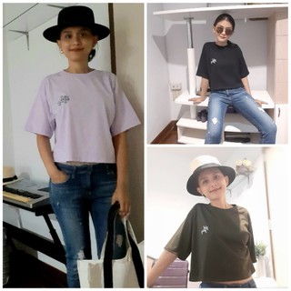 เสื้อครอป oversize ไหล่ตก สไตล์เกาหลี ลาย girl gang