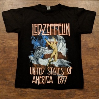 แขนสั้นcrew neckLef Zeppelin Usa 1977 เสื้อยืดลําลอง แขนสั้น พิมพ์ลายธงนางฟ้า สไตล์ฮิปฮอป 90S วินเทจS-XXXXL