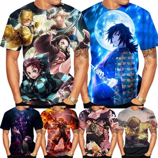 เสื้อยืดลําลอง พิมพ์ลายการ์ตูนอนิเมะ Demon Slayer 3 มิติ สไตล์ญี่ปุ่น แฟชั่นสําหรับผู้ชาย