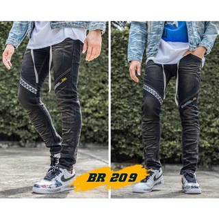 JEANSEXPRESS BR209 Skinny Denim กางเกงยีนส์สกินนี่ชายฟอกแต่งสะกิดขาด งานฟอกปักสกรีนอย่างดี ผ้ายืด สวมใส่สบาย Size28-36