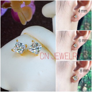 ต่างหูเพชรสี่เหลี่ยม 👑รุ่นขนาด 5mm-8mm 1คู่  CN Jewelry earing ตุ้มหู ต่างหูแฟชั่น ต่างหูเกาหลี ต่างหูทอง