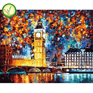 EP-HOME DIY ภาพวาดสีน้ำมัน ภาพระบายสีตามตัวเลข London Big Ben unframe