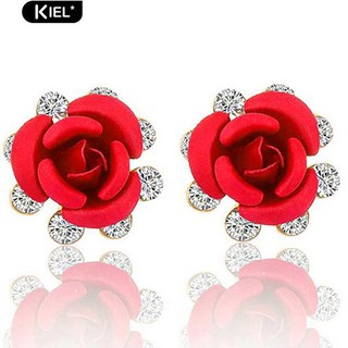 Kiel ดอกกุหลาบ Ear Studs Rhinestone ฝังเครื่องประดับต่างหูของขวัญ