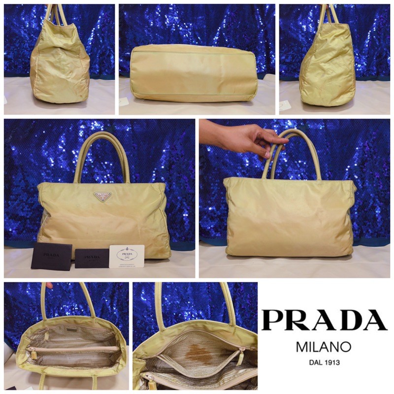 👝: Vintage PRADA Camello Nylon Fabric Tessuto City Tote Bag แท้💯%