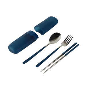 Super Lock ชุดช้อนส้อมและตะเกียบ วัสดุสแตนเลสอย่างดี พร้อมกล่องเก็บ CUTLERY SET รุ่น 7003 มี 2 สี ฟ้า / ครีม