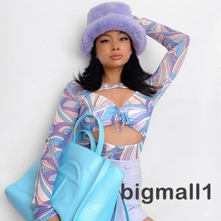 Bigmall-เสื้อยืดแขนยาวลําลองพิมพ์ลายเรขาคณิตแฟชั่นสําหรับผู้หญิง