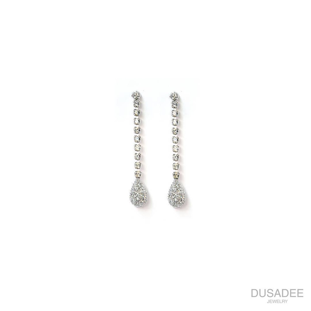 Rain drop earrings ต่างหูเงินแท้ ชุบทองคำขาว ประดับเพชรสวิตน้ำ100 แบรนด์ Dusadee Jewelry
