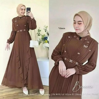 NARET FASHION BENECIA DRESS GAMIS CERUTY TERBARU APLIKASI MUTE  ELEGAN DAN KEKINIAN GAMIS KONDANGAN CERUTY BABYDOLL FUL FURING TERSEDIA UKURAN M,L,XL,DAN XXL
