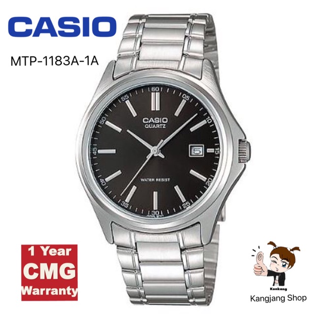 Casio Standard รุ่น MTP-1183A-1ADF สายสแตนเลสสีเงินหน้าดำ นาฬิกาเหมาะสำหรับผู้ชาย ของแท้ 💯% ประกันศูนย์ CMG