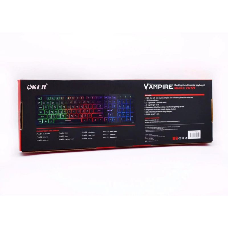 Oker Gamingคีย์บอร์ด VAMPIRE Back light Multimedia รุ่นOker VA-59สีดำ ประกัน1 ปี - รูปที่ 3