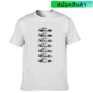 เสื้อยืดแขนสั้นสีขาวพิมพ์ลายกราฟฟิค Porsche 911 Turbo 1990