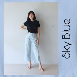 ถูกมาก! Sky Blue Pants l กางเกงขากระบอก 5 ส่วน