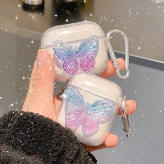 เคสหูฟัง TPU นิ่ม กันกระแทก ลายผีเสื้อ 3D ไล่โทนสี สําหรับ Airpods 3 1 2 Pro