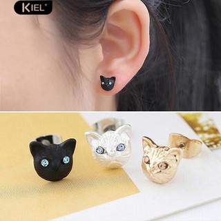 Kiel แฟชั่นการออกแบบหัวแมวที่น่ารัก Ear Studs Earrings Piercing Charm เครื่องประดับ