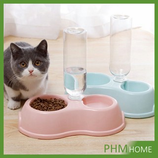 ชามให้อาหาร พร้อม พร้อมขวดน้ำ สำหรับสุนัขและแมว แบบ 2 หลุม ว์ Pet feeding bowl