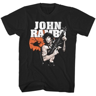 เสื้ เสื้อยืดคอกลม พิมพ์ลาย John Rambo Helicopter Sunset Bird Gun Stallone Soldier สไตล์ทหาร เลือกลายได้S-5XL