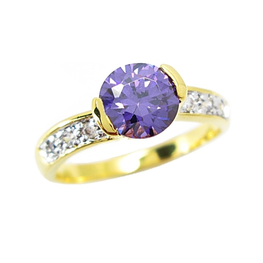 แหวนอเมทิสต์สีม่วง แหวนพลอยอเมทิส ประดับเพชร เพชร cz แท้ ชุบทอง ชุบทองแท้ ชุบทอง 24k