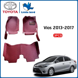 little bird พรมปูพื้นเข้ารูปรถยนต์ Toyota Vios ประตู ปี2013-2017 3PCS (หนังแท้ PVC มี 12สี) พรมปูพื้นรถยนต์ พรมรถยนต์