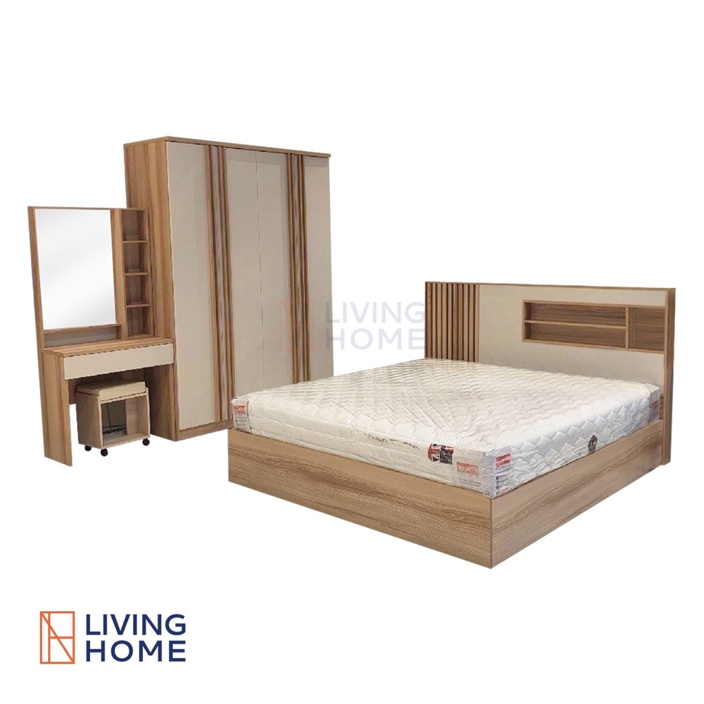 [Clearance] ชุดห้องนอน 6 ฟุต รุ่น MILLI สี น้ำตาล | Livinghome Furniture Mall.