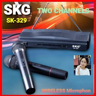 cholly.shop SKG ชุดไมโครโฟนไร้สาย พร้อมเครื่องรับสัญญาณ รุ่น SK-329 หรือ SK-328 Wireless Microphone ไมโครโฟน ไมค์คู่