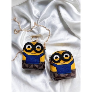 พร้อมส่ง Minions กระเป๋ามินเนี่ยน กระเป๋าสะพายไหล่ mini bag กระเป๋าใส่ลิปสติก pu กันน้ำ พวงกุญแจ ลายมินเนี่ยน ขนาดเล็ก