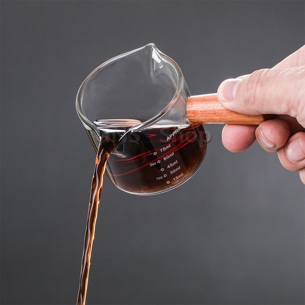 แก้วช็อต Espresso Shot ด้ามจับไม้ ขนาด 70 ml และ 75 mlสินค้าพร้อมส่ง Measuring cup