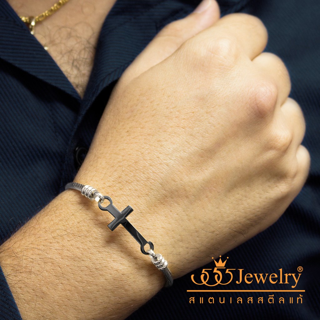 555jewelry กำไลข้อมือสแตนเลส รูปไม้กางเขน ดีไซน์ Unisex รุ่น MNC-BG259 - กำไลข้อมือผู้หญิง กำไลข้อมือผู้ชาย(BG13)
