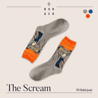 The scream ถุงเท้าแฟชั่น ลาย The scream ผลงานภาพเขียนชื่อดัง สายสตรีท ถุงเท้าครึ่งแข้ง ราคาถูก