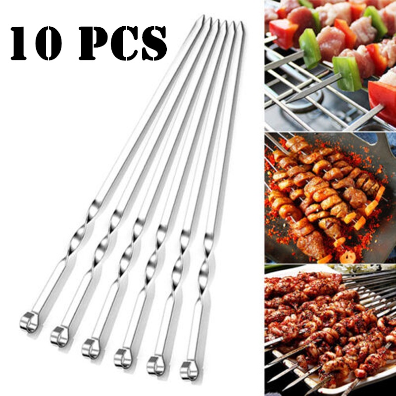 10PCS BBQ Skewers เคบับบาร์บีคิวสแตนเลส ย่างกลางแจ้ง ไม้เสียบบาร์บีคิว
