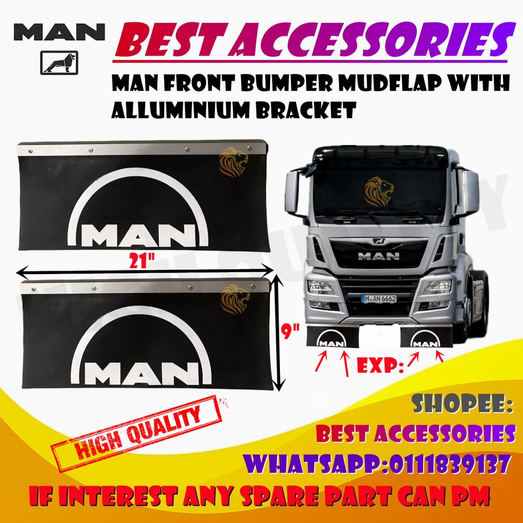 MAN FRONT BUMPER MUDFLAPS WITH ALLUMINIUM BRACKET คุณภาพสูง (ราคาสําหรับ 2 ชิ้น)