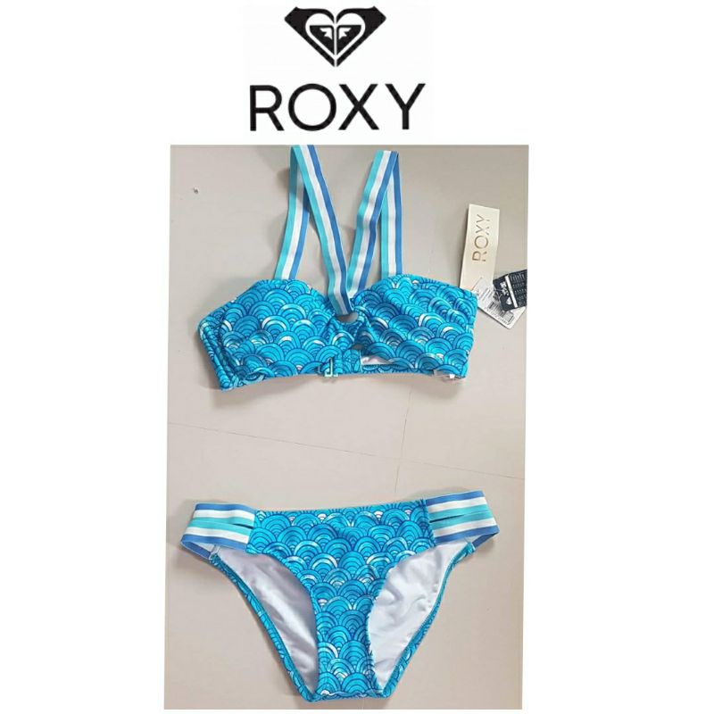 ของแท้....ชุดว่ายน้ำบิกินี่ Roxy ผ้าโพลีเอสเตอร์นุ่ม สีสวย สีฟ้าท้องทะเล
