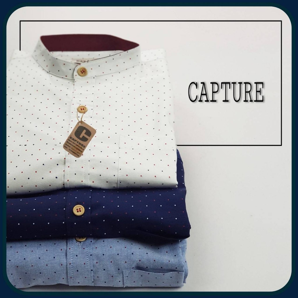 เสื้อเชิ้ตคอจีน ลายจุดสองสี ผ้าดี๊ดี ใส่สบาย รีดง่ายสุด มีถึง 4xl อก 48 นิ้ว