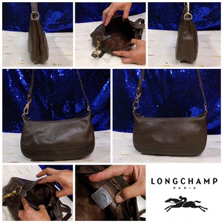 👝: LONGCHAMP mini Veau Foulonne Hobo In Brown CrossbodyBag Vintage แท้💯%