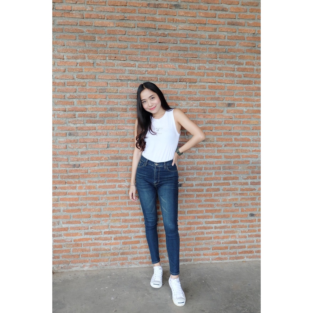 Cc jeans XXL 005 กางเกงยีนส์ผู้หญิง เอวสูง ยืด ทรงเดฟ สีสนิม เฟดหน้าขา - รูปที่ 6