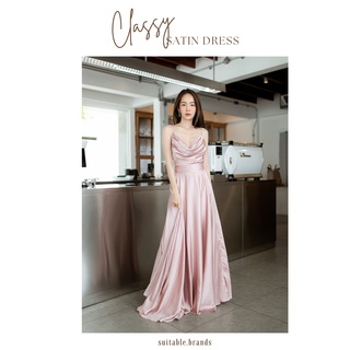 Classy Satin Dress - เดรสยาวออกงานคอถ่วง (ชมพู)